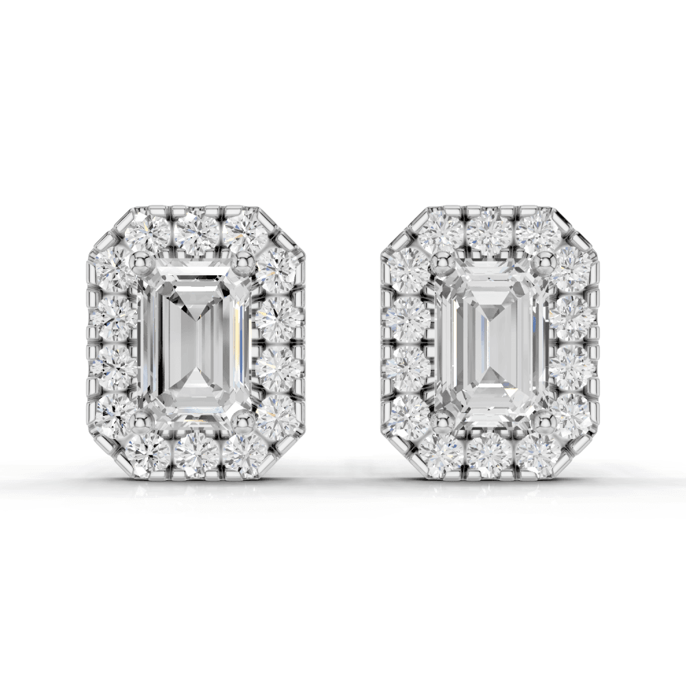 Emerald Cut Diamond Halo Stud Earrings