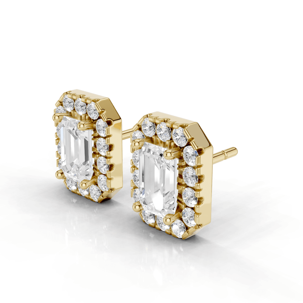 Emerald Cut Diamond Halo Stud Earrings