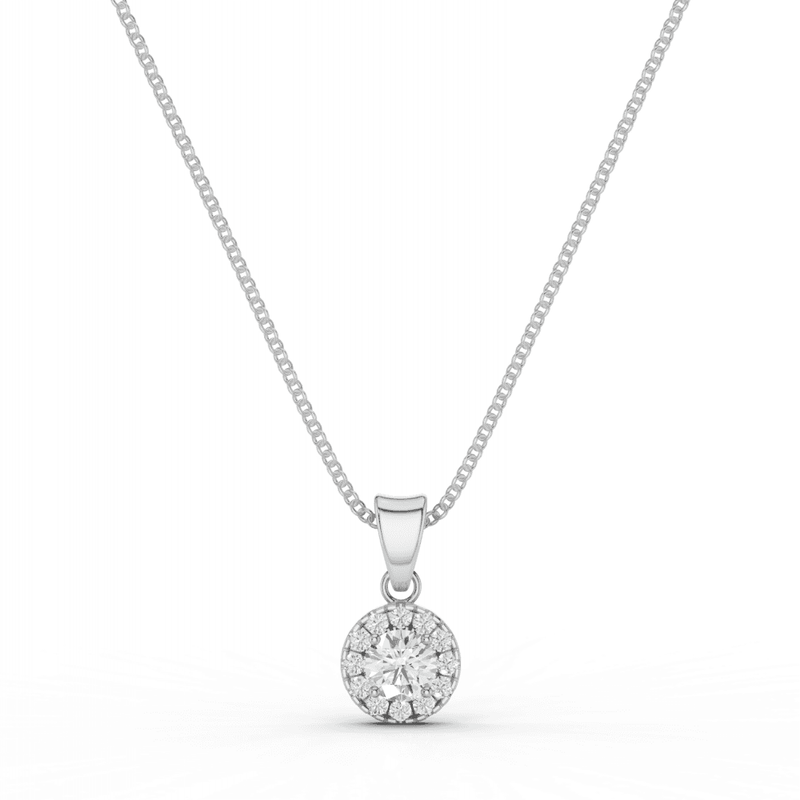 Round Cut Diamond Halo Pendant Necklace