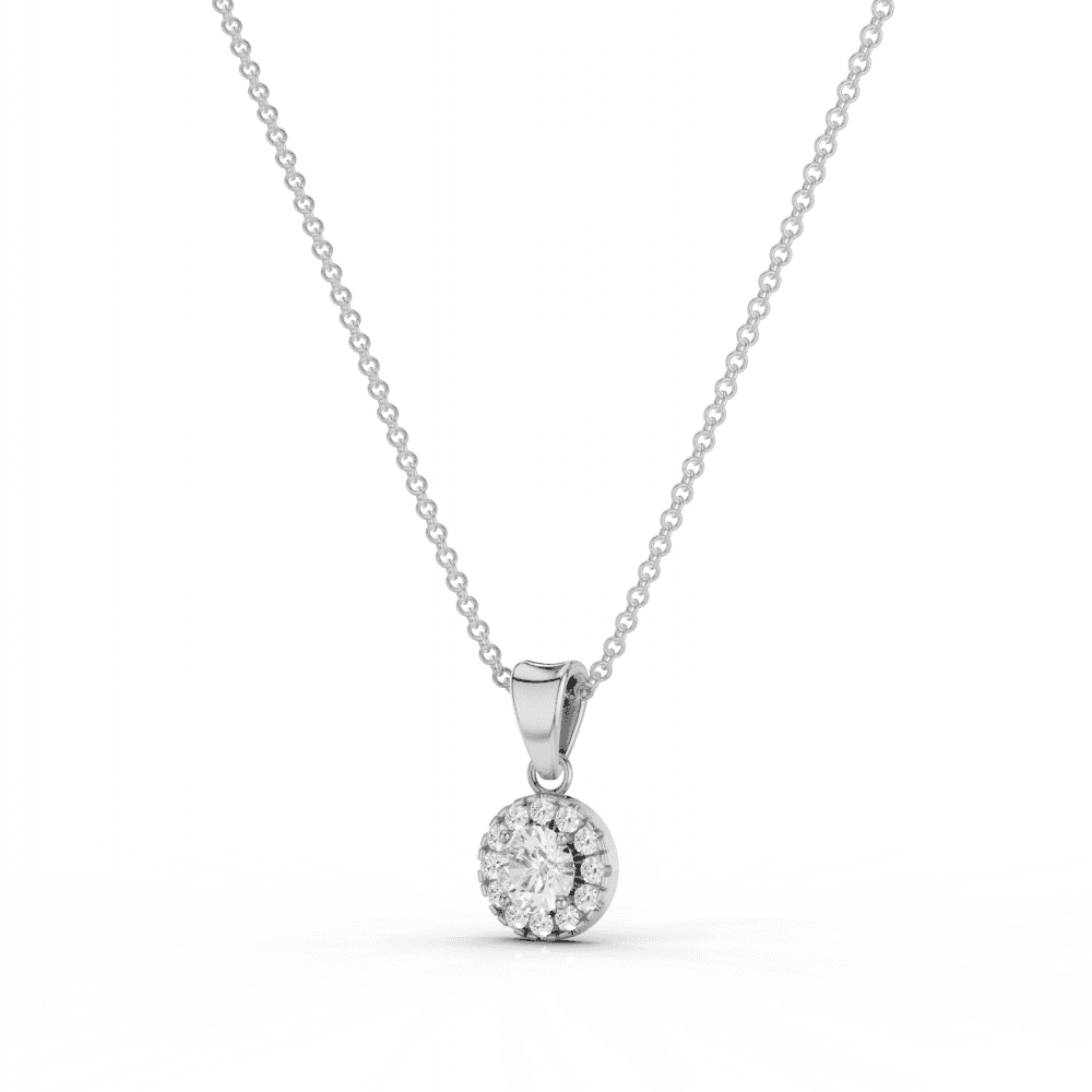 Round Cut Diamond Halo Pendant Necklace