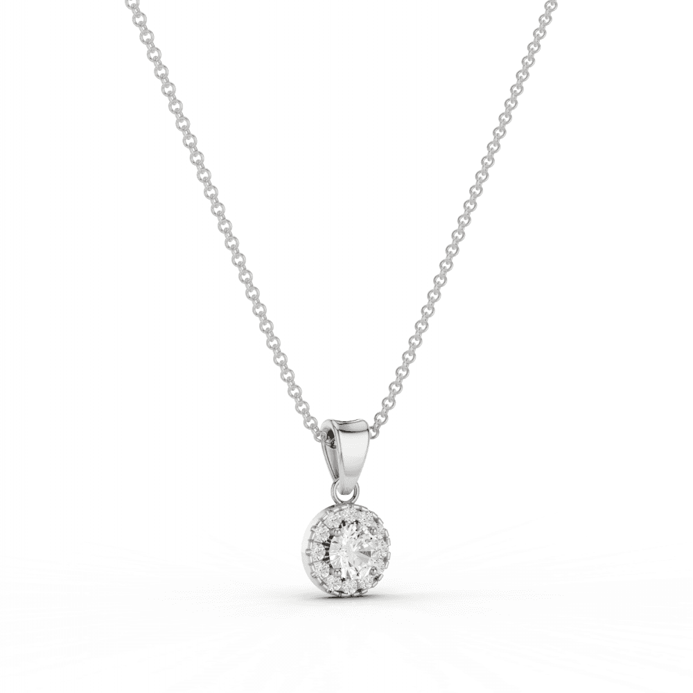 Round Cut Diamond Halo Pendant Necklace