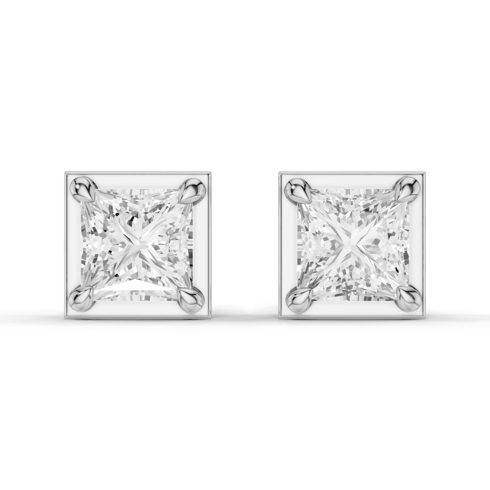 Princess Cut Diamond 4 Claw Bezel Stud Earrings