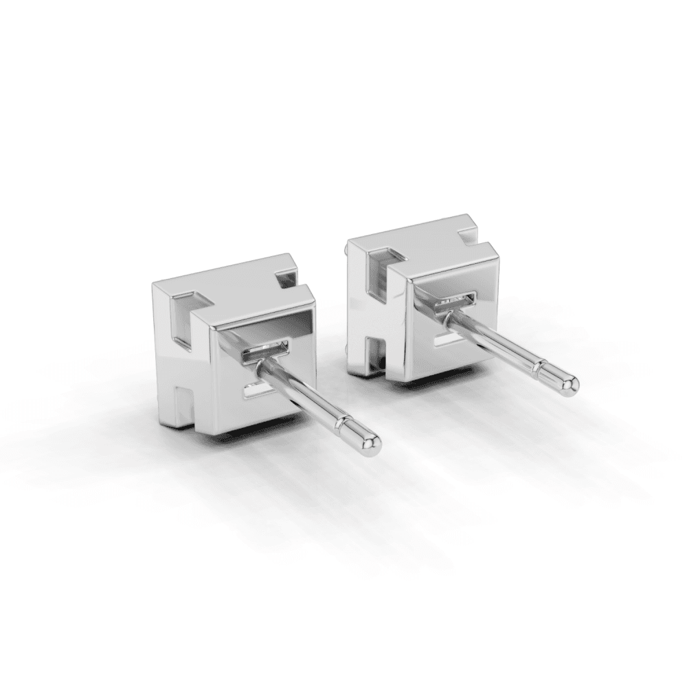 Princess Cut Diamond 4 Claw Bezel Stud Earrings