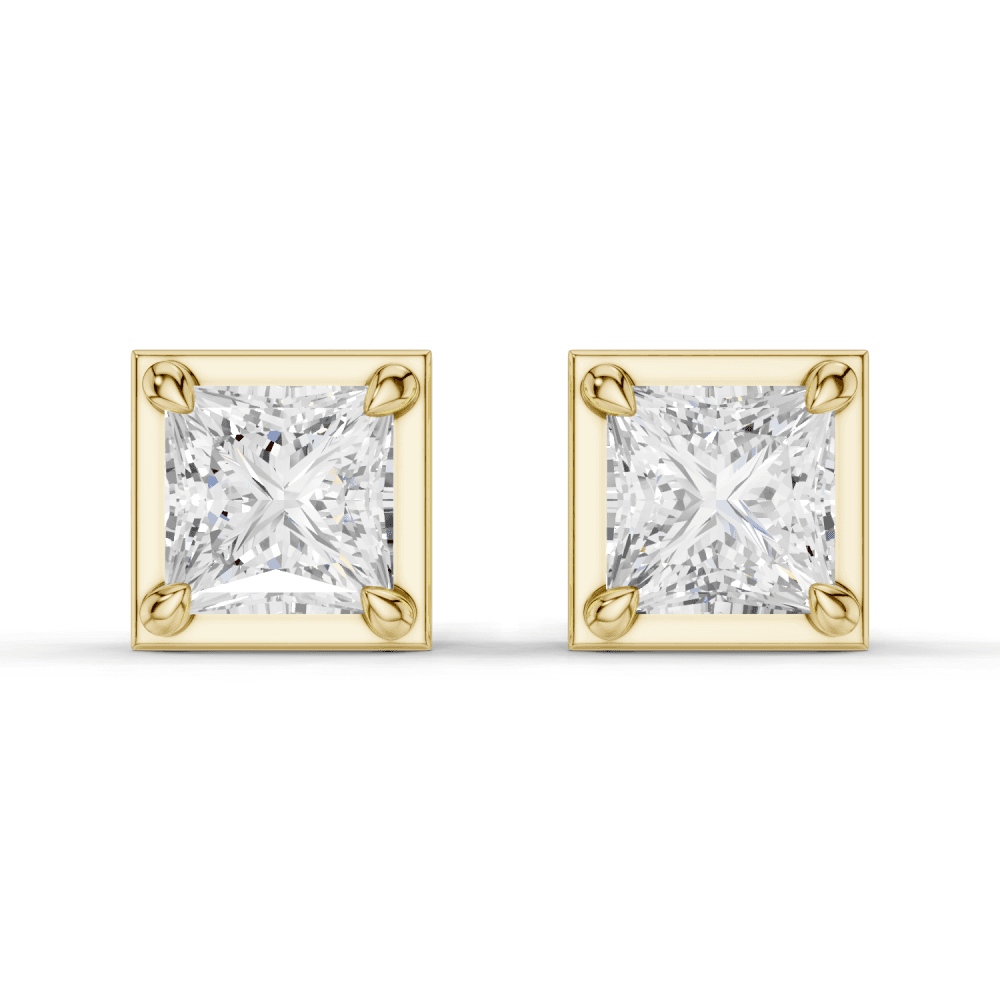 Princess Cut Diamond 4 Claw Bezel Stud Earrings