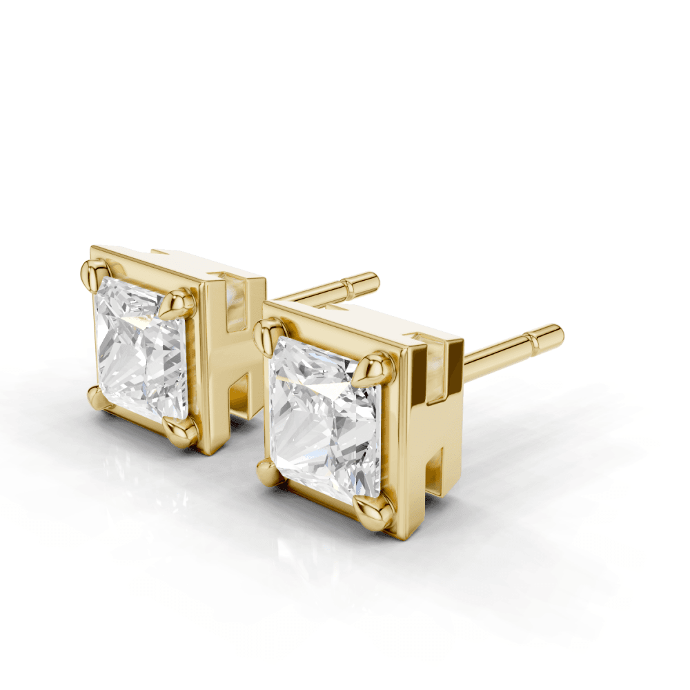 Princess Cut Diamond 4 Claw Bezel Stud Earrings