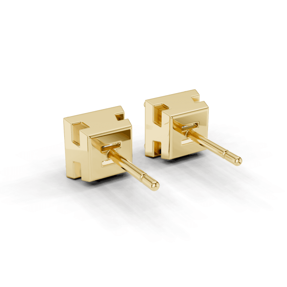 Princess Cut Diamond 4 Claw Bezel Stud Earrings