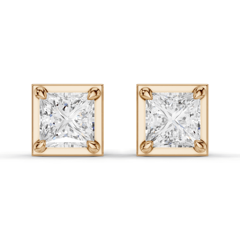 Princess Cut Diamond 4 Claw Bezel Stud Earrings