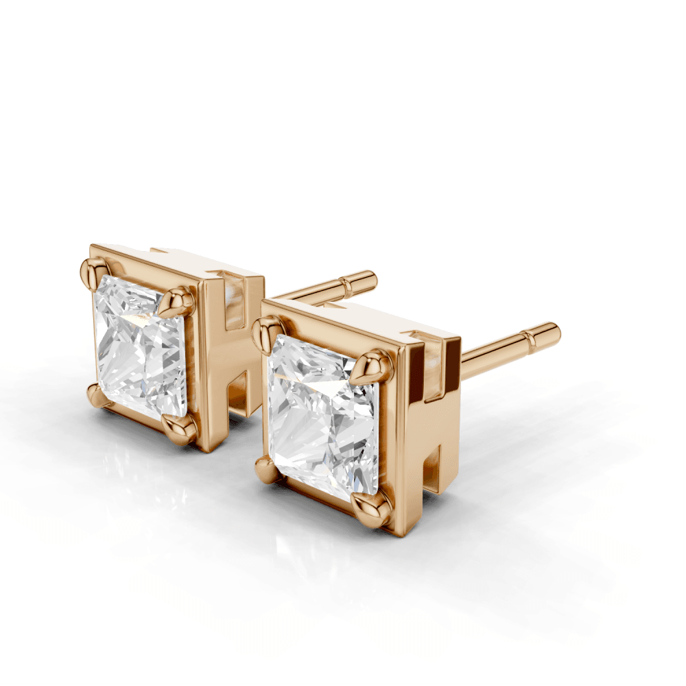 Princess Cut Diamond 4 Claw Bezel Stud Earrings