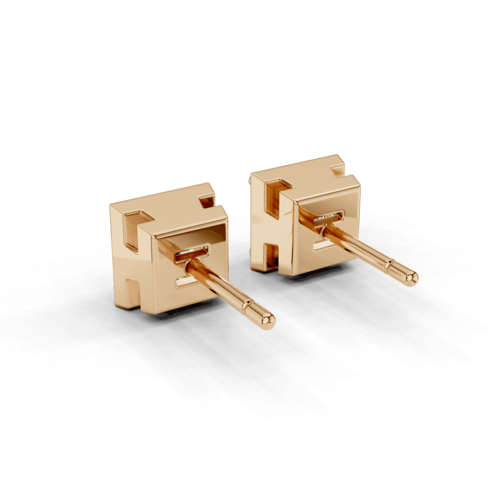 Princess Cut Diamond 4 Claw Bezel Stud Earrings