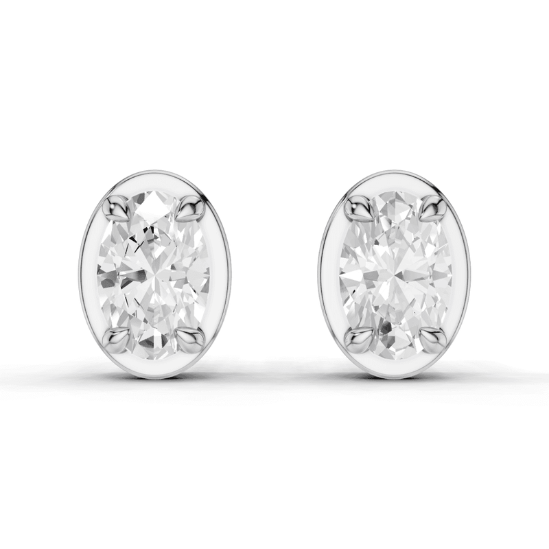 Oval Cut Diamond 4 Claw Bezel Stud Earrings