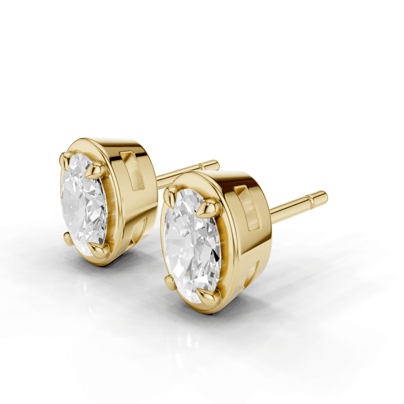 Oval Cut Diamond 4 Claw Bezel Stud Earrings