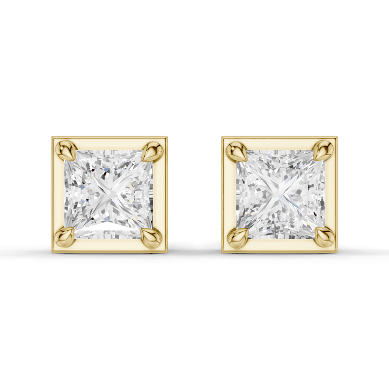 Princess Cut Diamond 4 Claw Bezel Stud Earrings