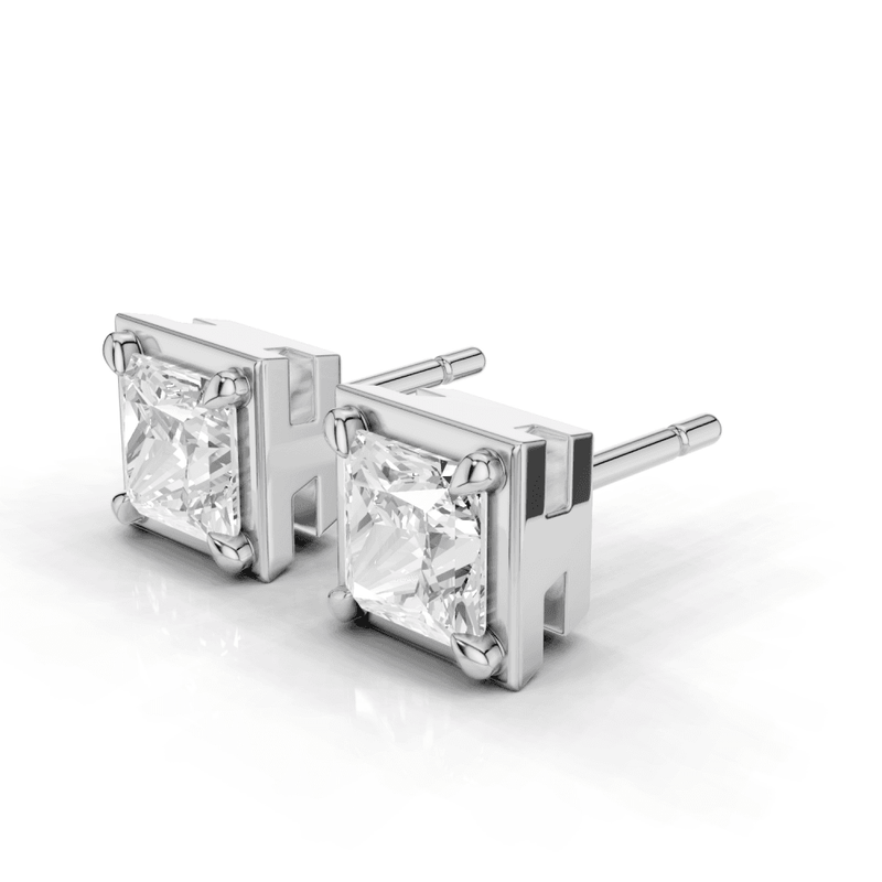 Princess Cut Diamond 4 Claw Bezel Stud Earrings