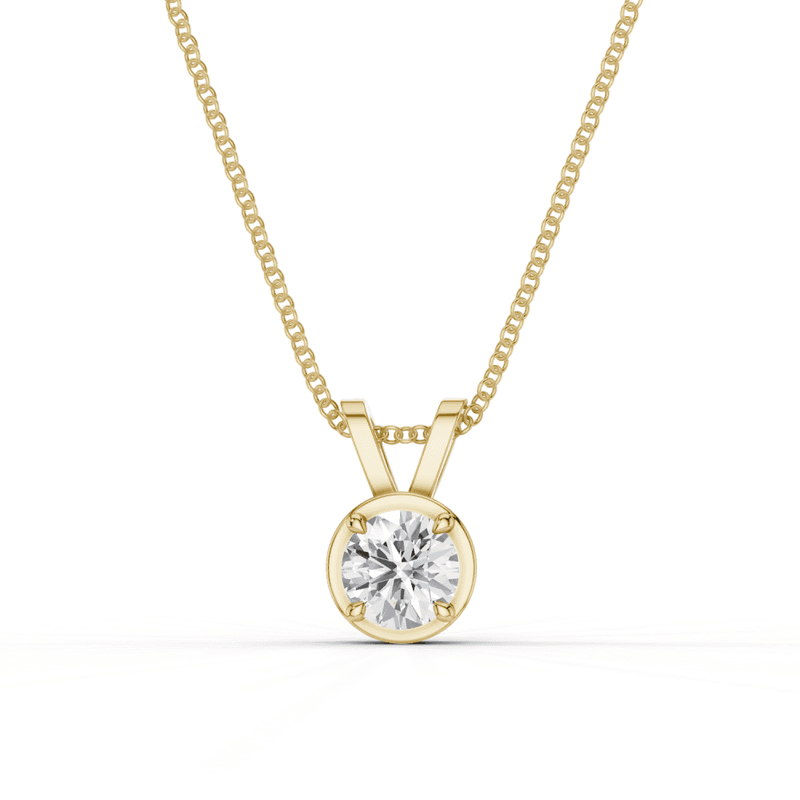 Round Cut Diamond 4 Claw Bezel Pendant Necklace