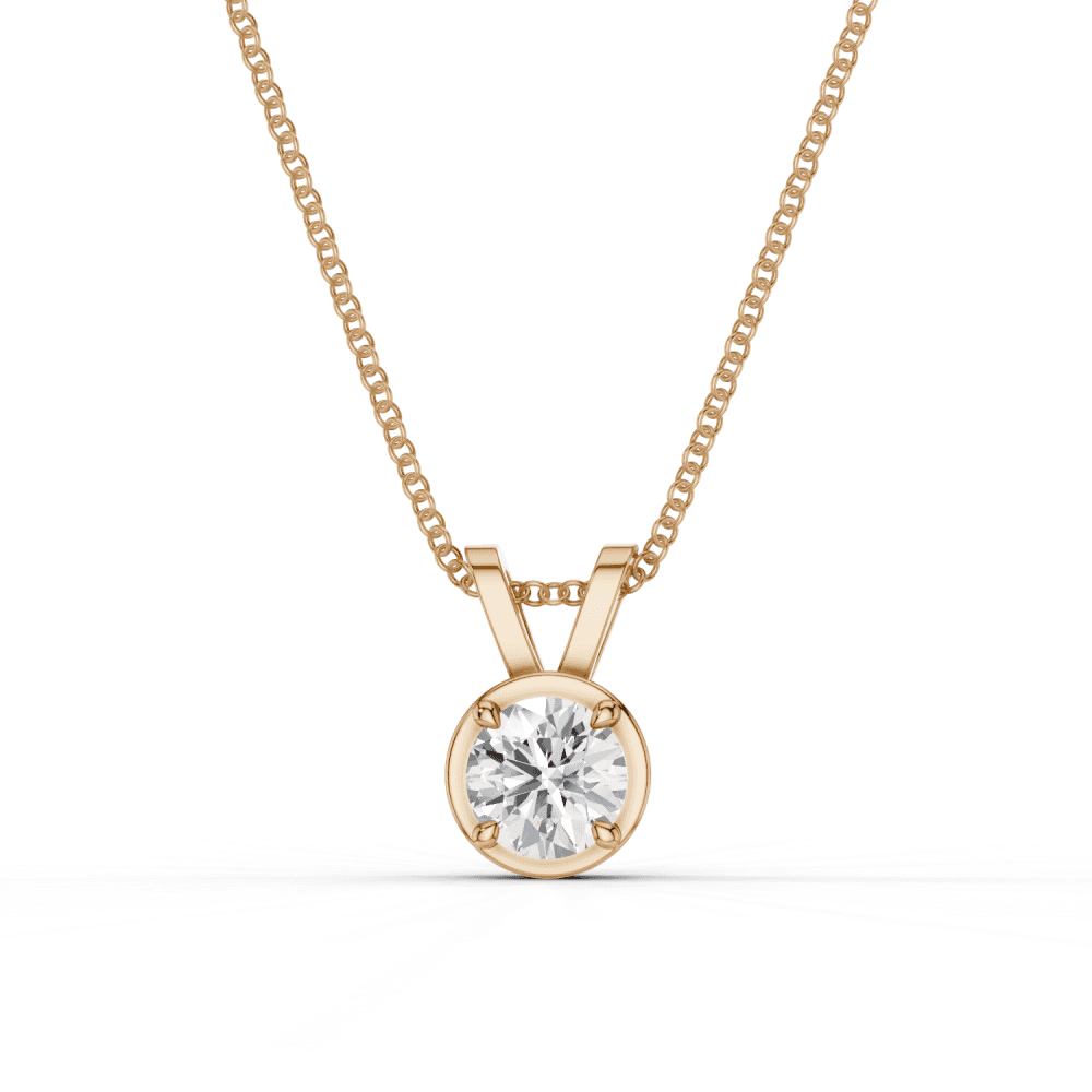 Round Cut Diamond 4 Claw Bezel Pendant Necklace