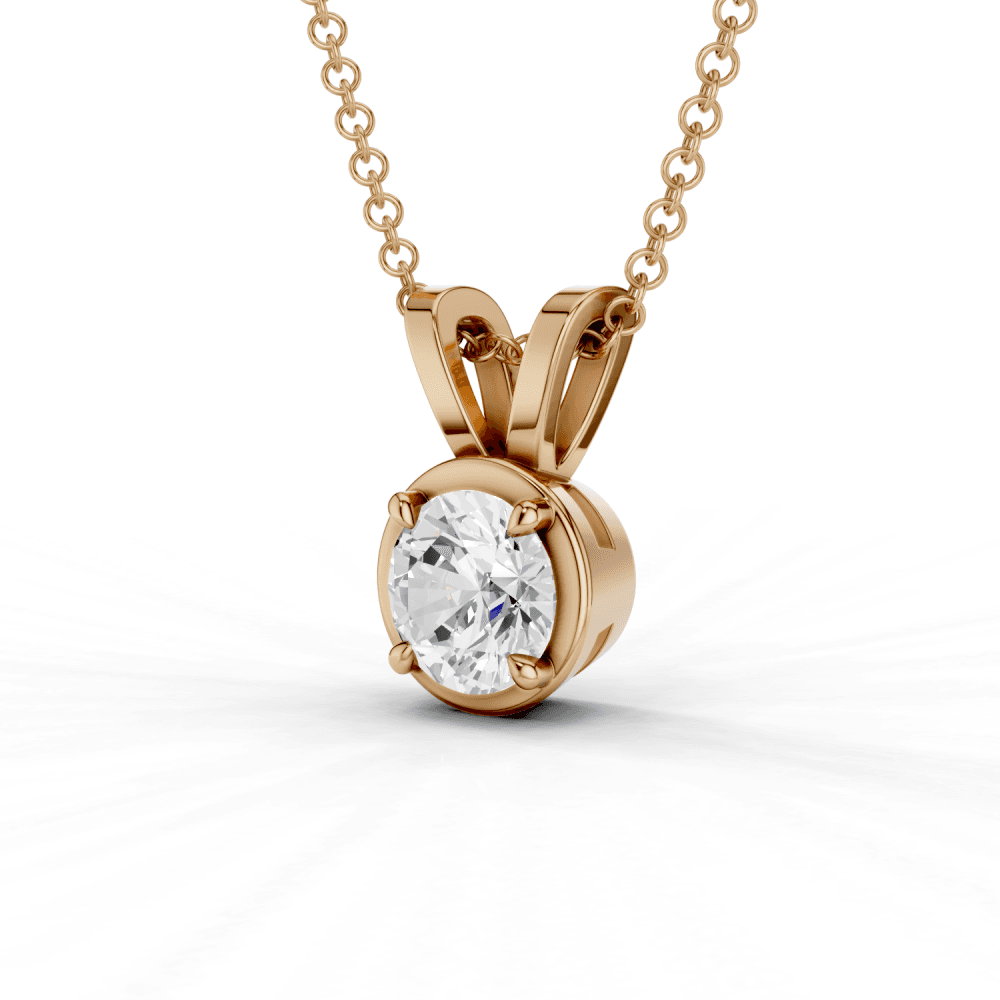 Round Cut Diamond 4 Claw Bezel Pendant Necklace