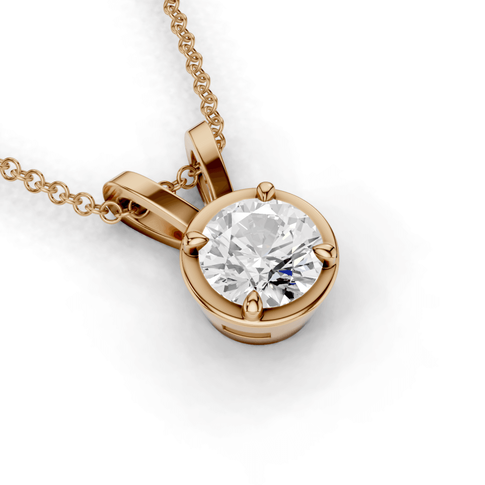 Round Cut Diamond 4 Claw Bezel Pendant Necklace
