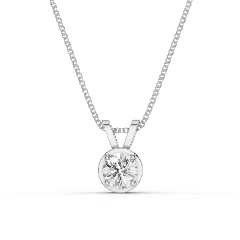 Round Cut Diamond 4 Claw Bezel Pendant Necklace