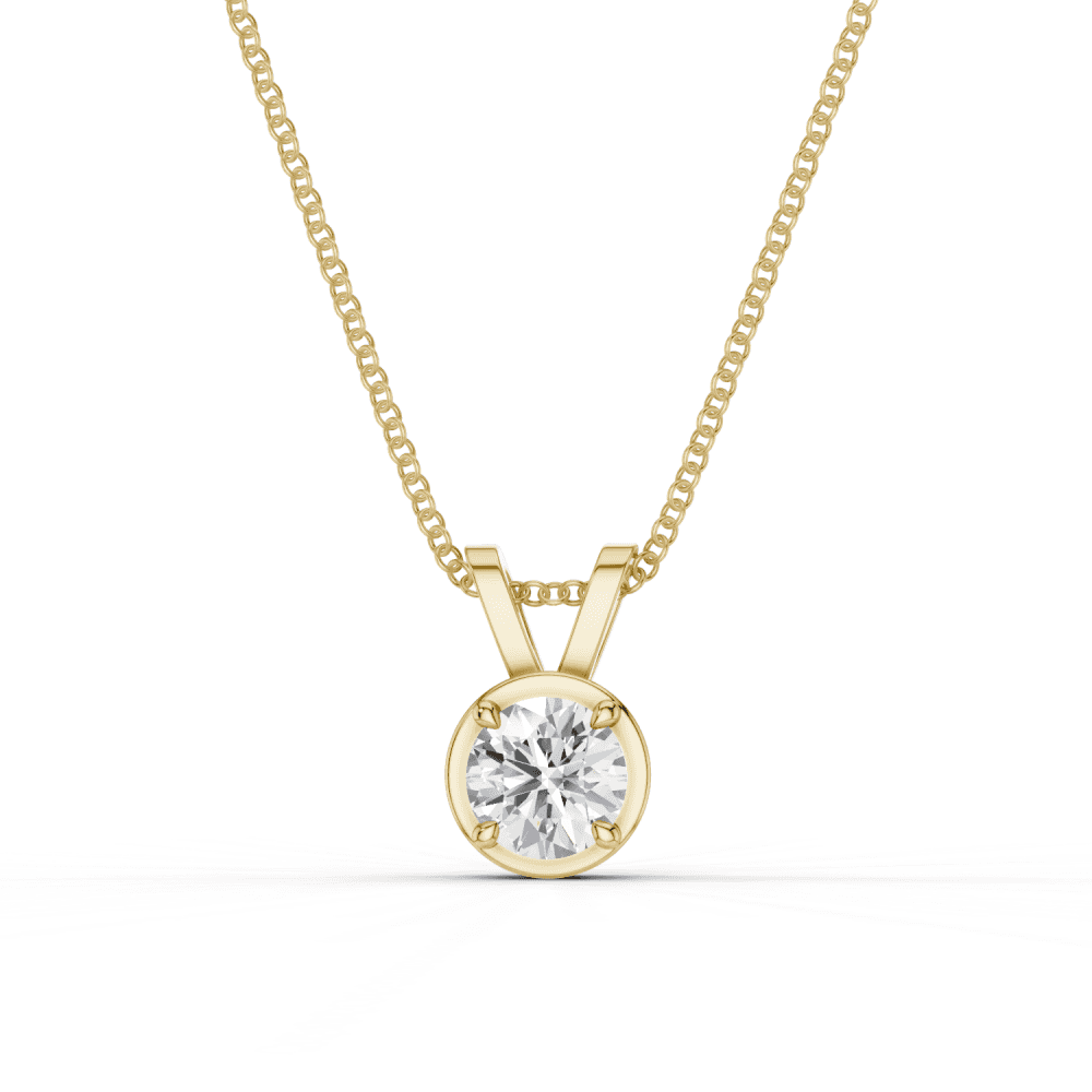 Round Cut Diamond 4 Claw Bezel Pendant Necklace
