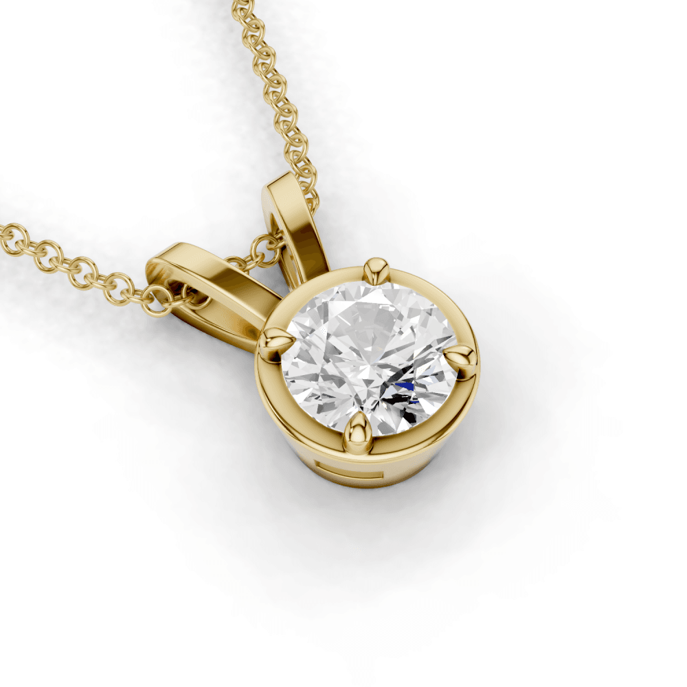 Round Cut Diamond 4 Claw Bezel Pendant Necklace