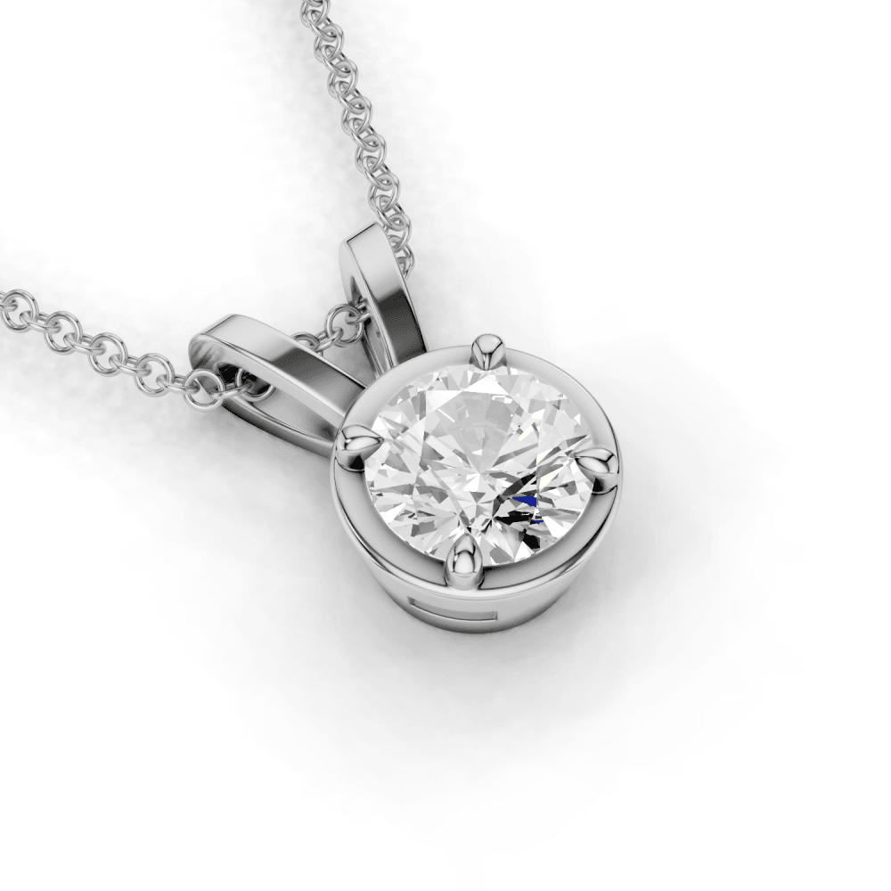 Round Cut Diamond 4 Claw Bezel Pendant Necklace