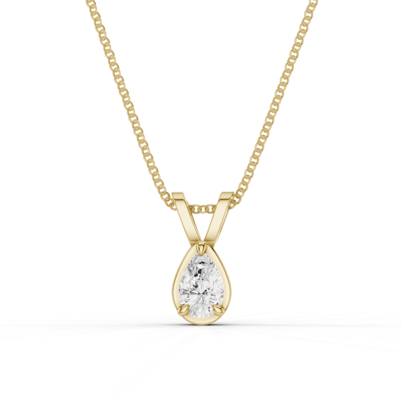 Pear Cut Diamond 4 Claw Bezel Pendant Necklace