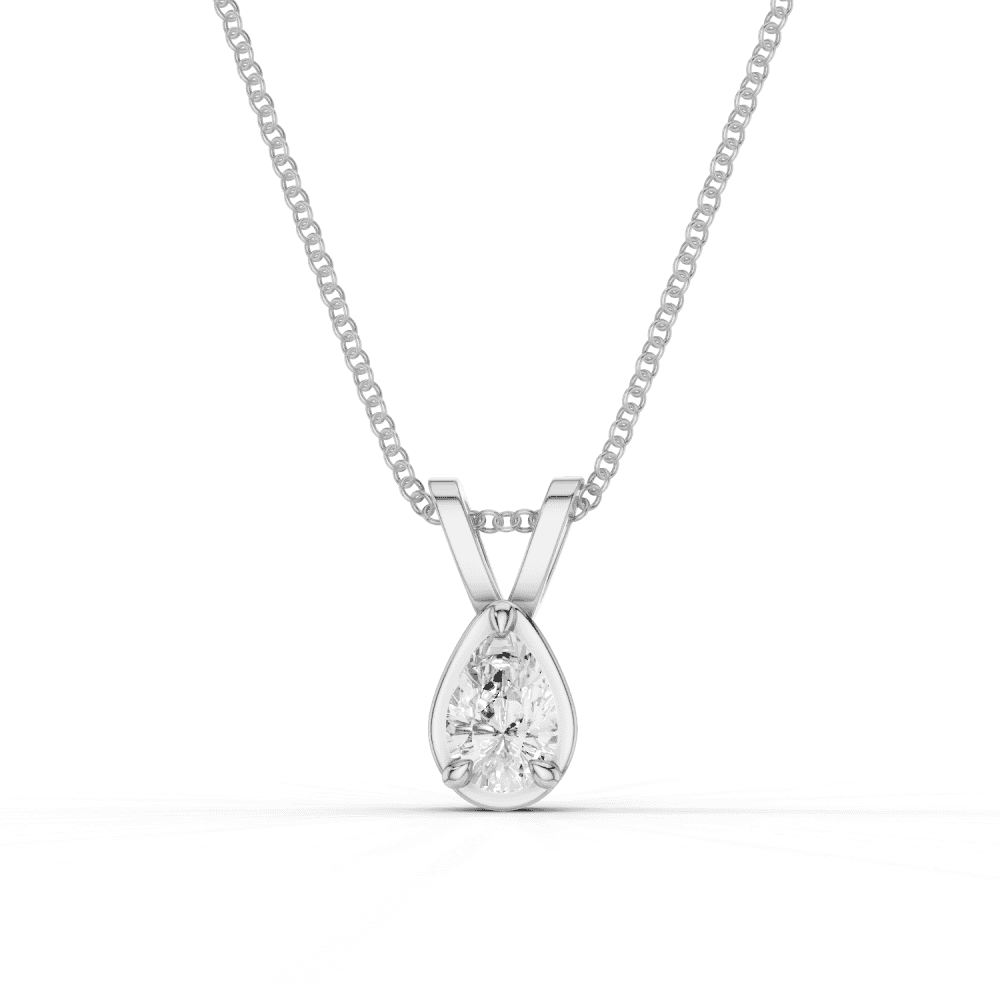 Pear Cut Diamond 4 Claw Bezel Pendant Necklace