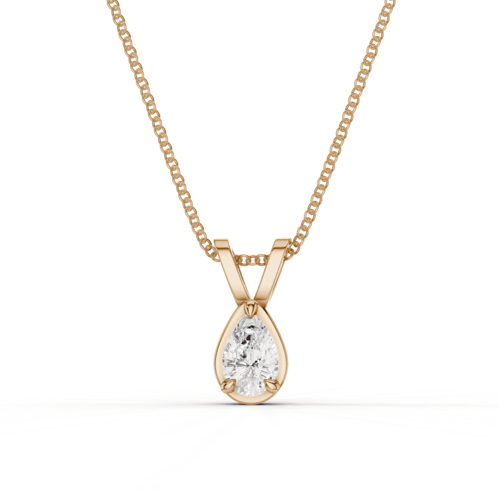 Pear Cut Diamond 4 Claw Bezel Pendant Necklace