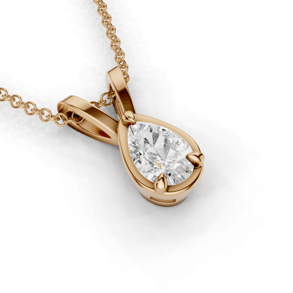 Pear Cut Diamond 4 Claw Bezel Pendant Necklace