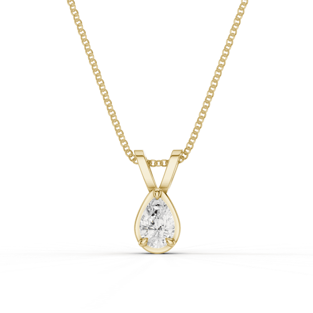 Pear Cut Diamond 4 Claw Bezel Pendant Necklace