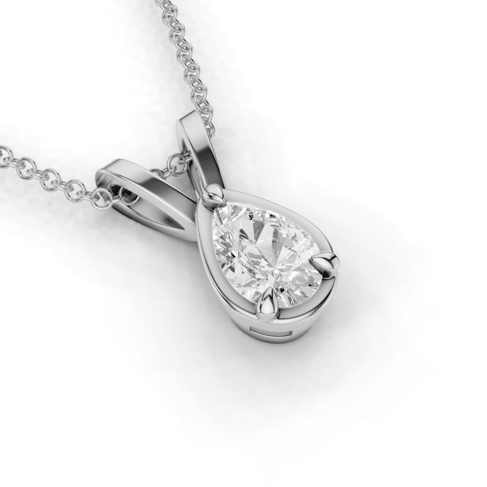 Pear Cut Diamond 4 Claw Bezel Pendant Necklace