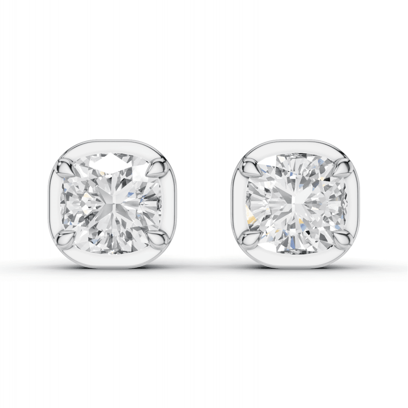 Cushion Cut Diamond 4 Claw Bezel Stud Earrings