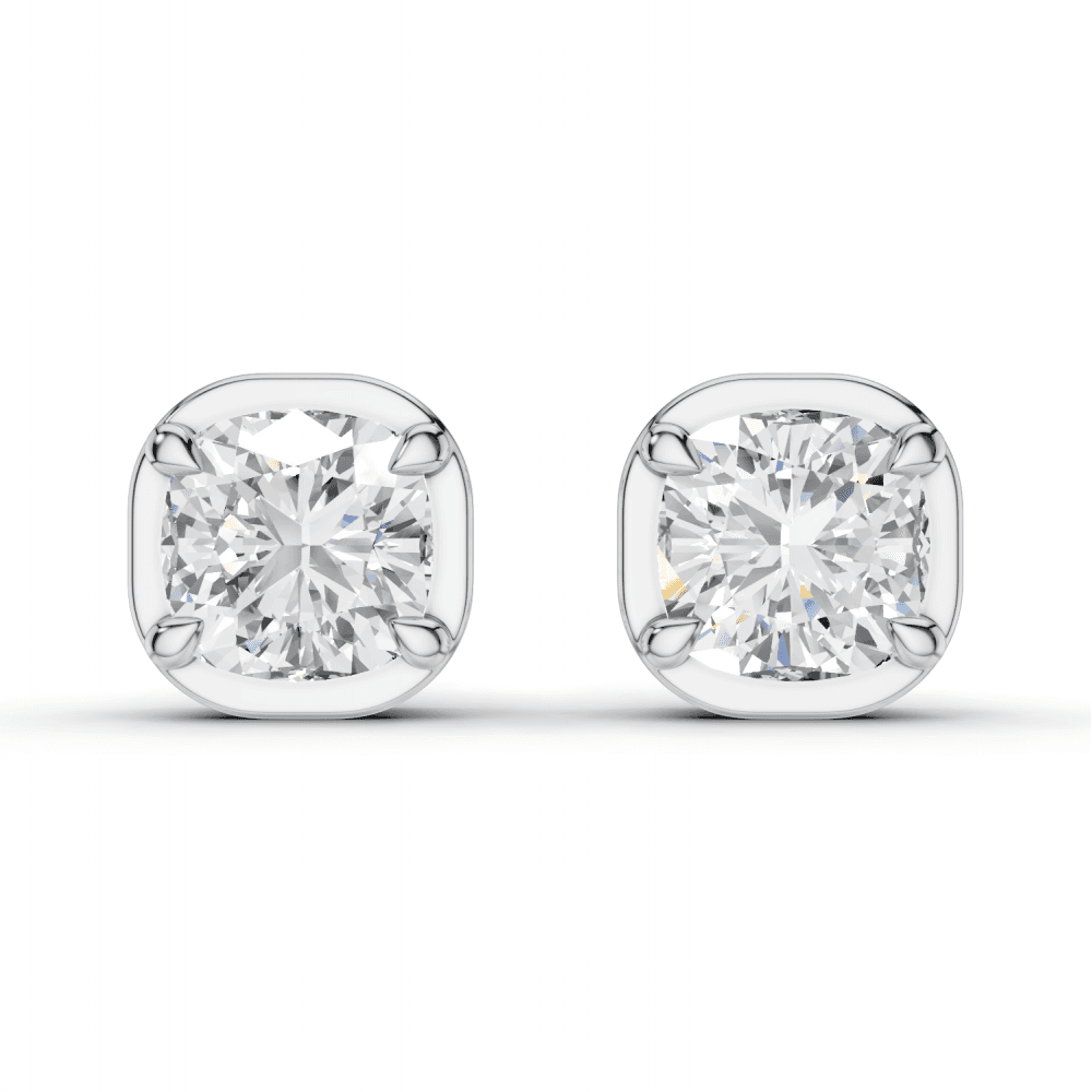 Cushion Cut Diamond 4 Claw Bezel Stud Earrings