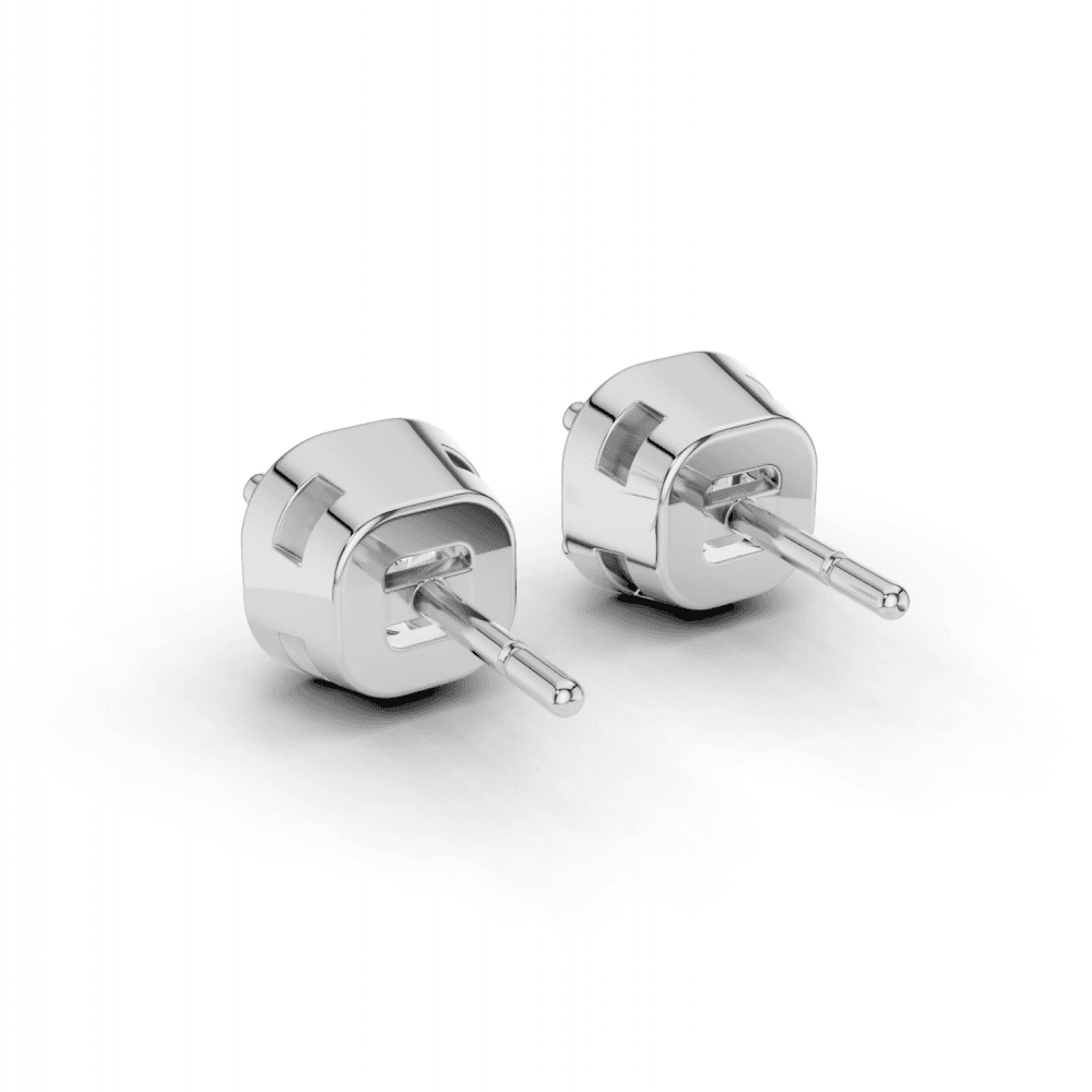 Cushion Cut Diamond 4 Claw Bezel Stud Earrings