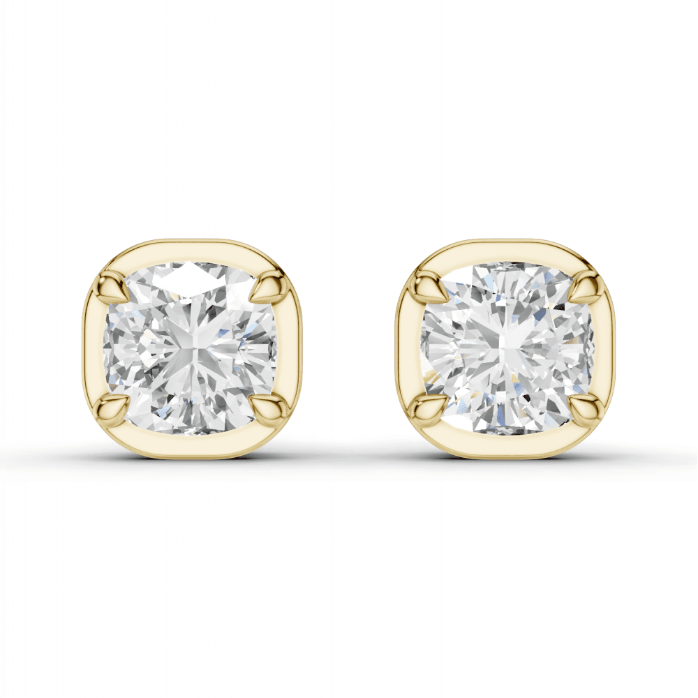 Cushion Cut Diamond 4 Claw Bezel Stud Earrings