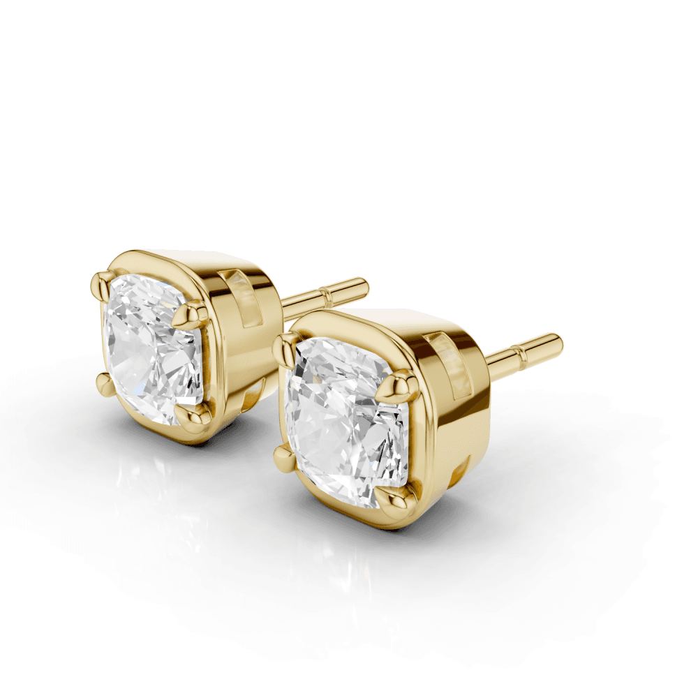 Cushion Cut Diamond 4 Claw Bezel Stud Earrings