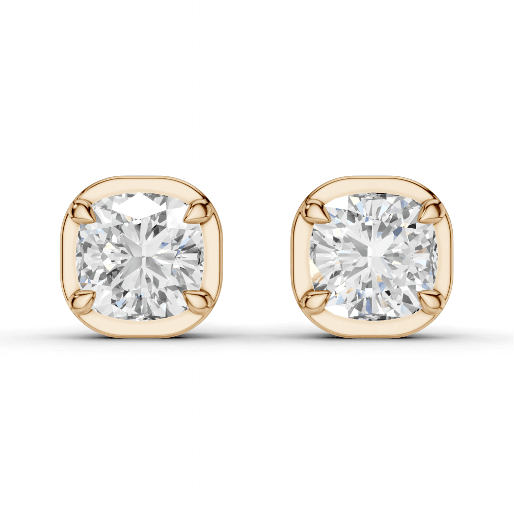 Cushion Cut Diamond 4 Claw Bezel Stud Earrings