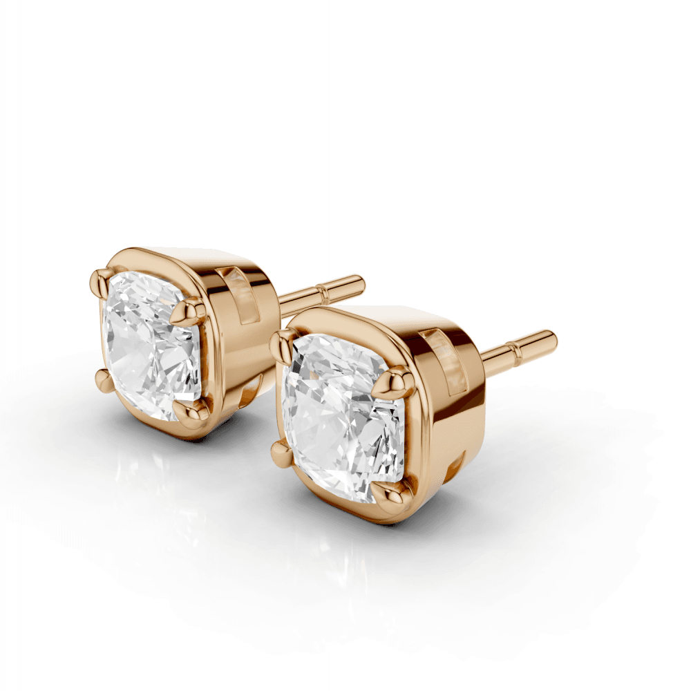 Cushion Cut Diamond 4 Claw Bezel Stud Earrings