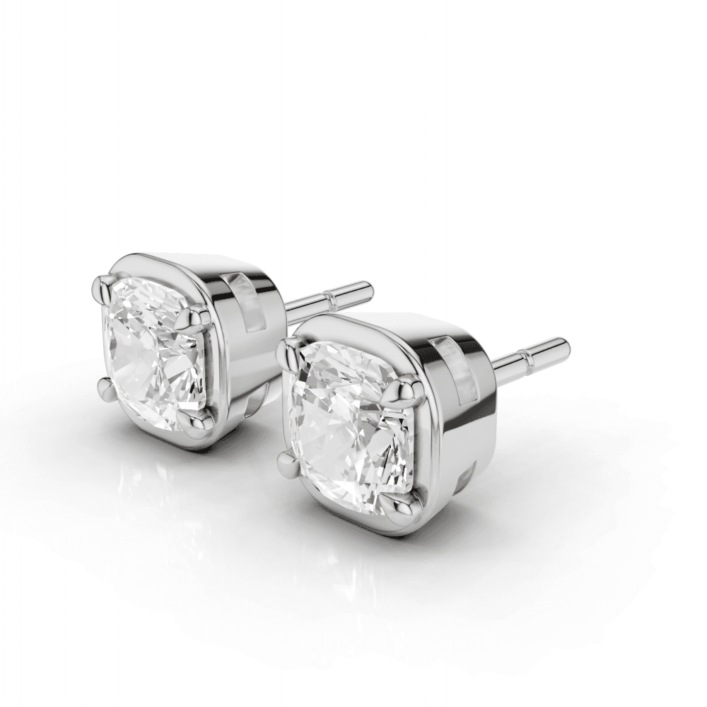 Cushion Cut Diamond 4 Claw Bezel Stud Earrings