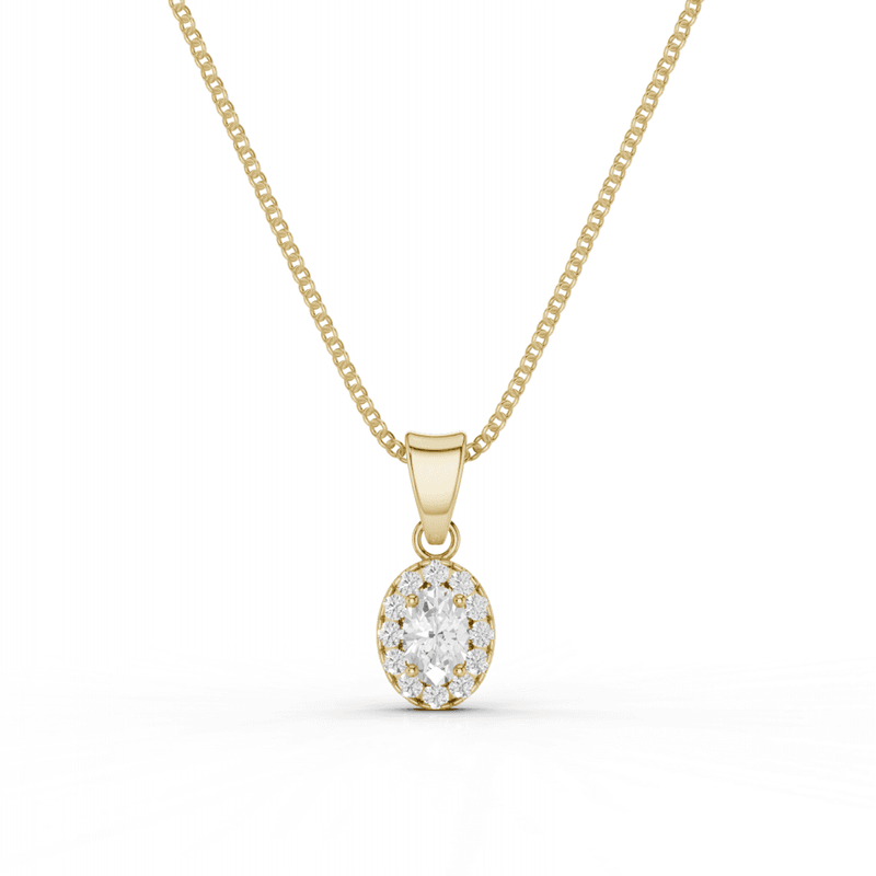 Oval Cut Diamond Halo Pendant Necklace