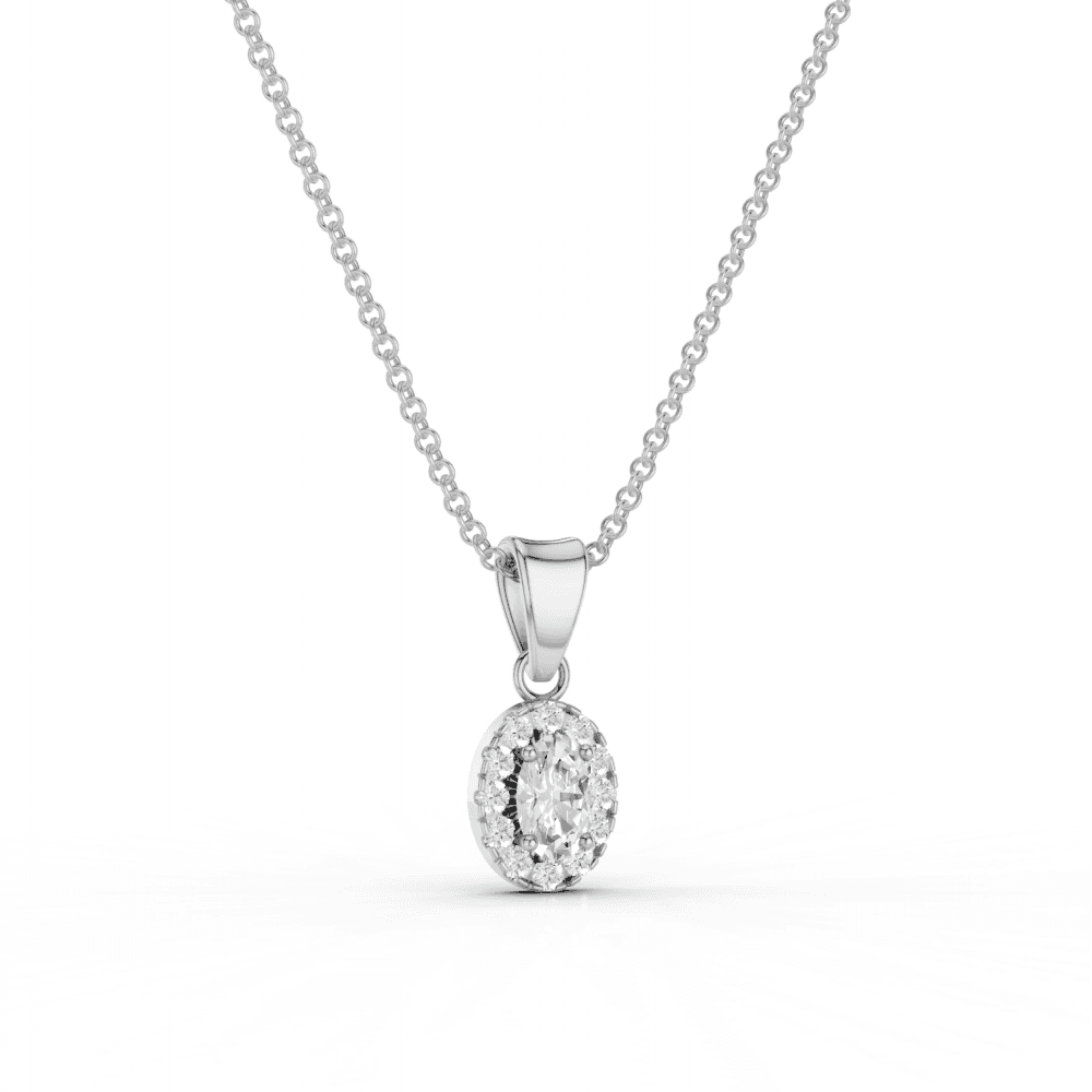 Oval Cut Diamond Halo Pendant Necklace