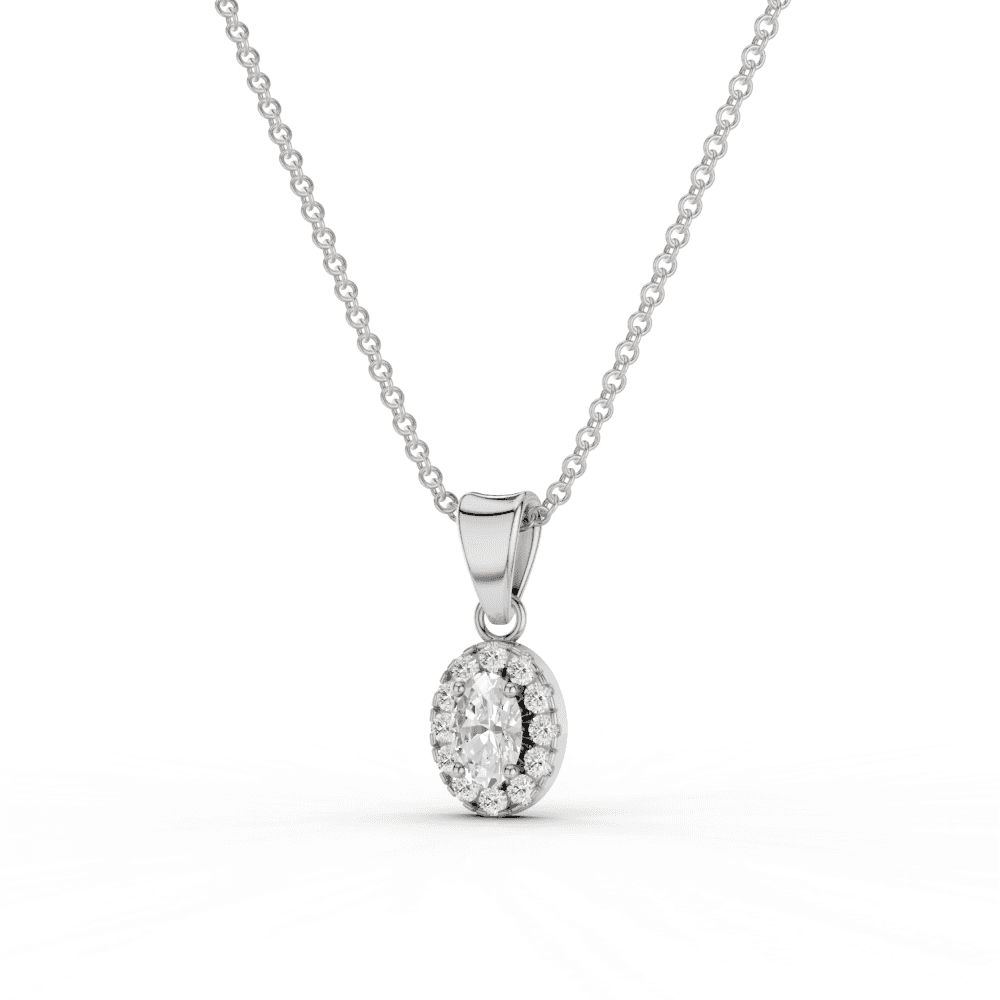 Oval Cut Diamond Halo Pendant Necklace