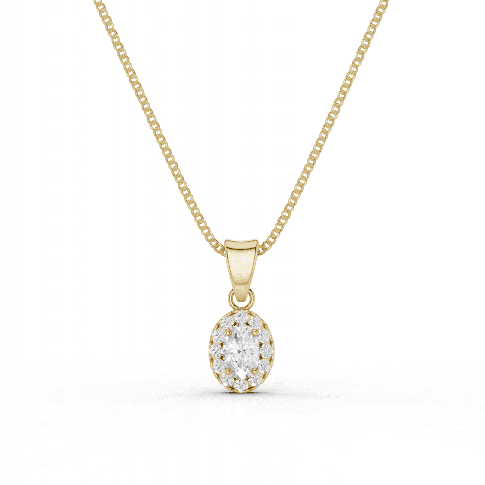 Oval Cut Diamond Halo Pendant Necklace