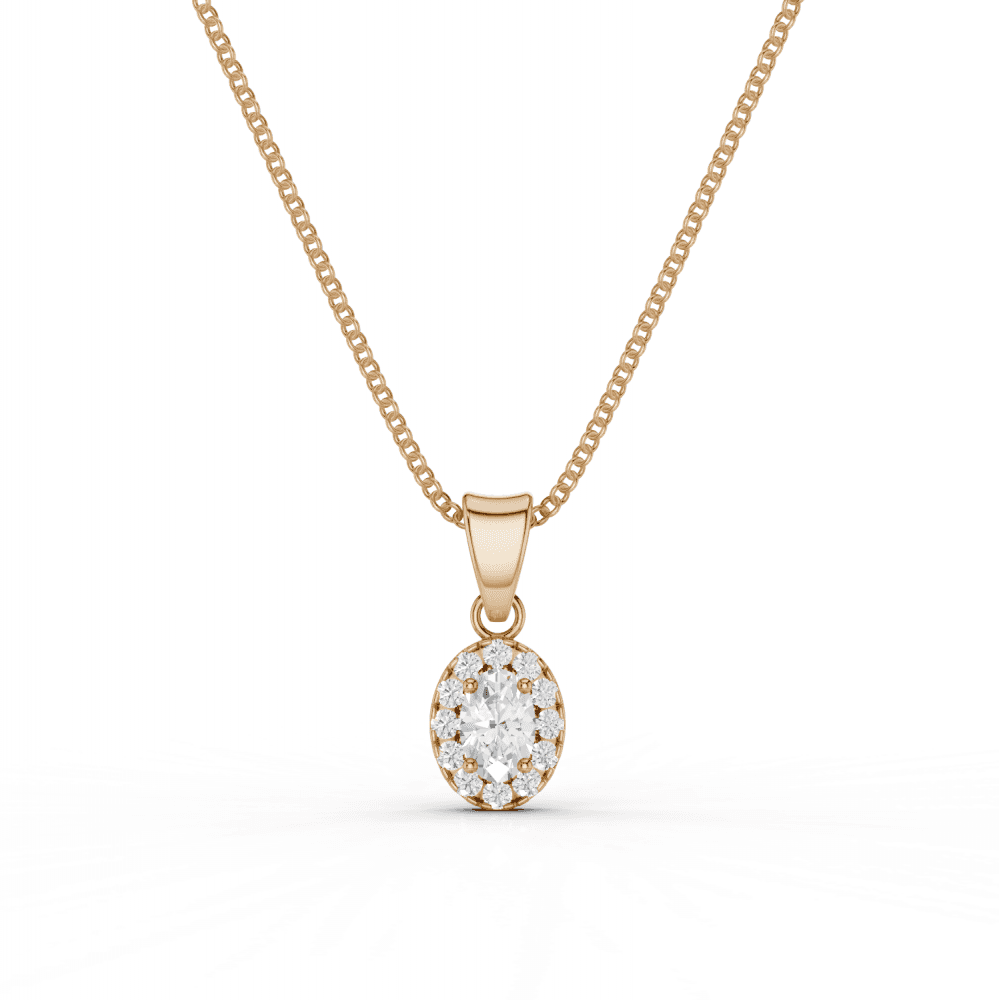 Oval Cut Diamond Halo Pendant Necklace