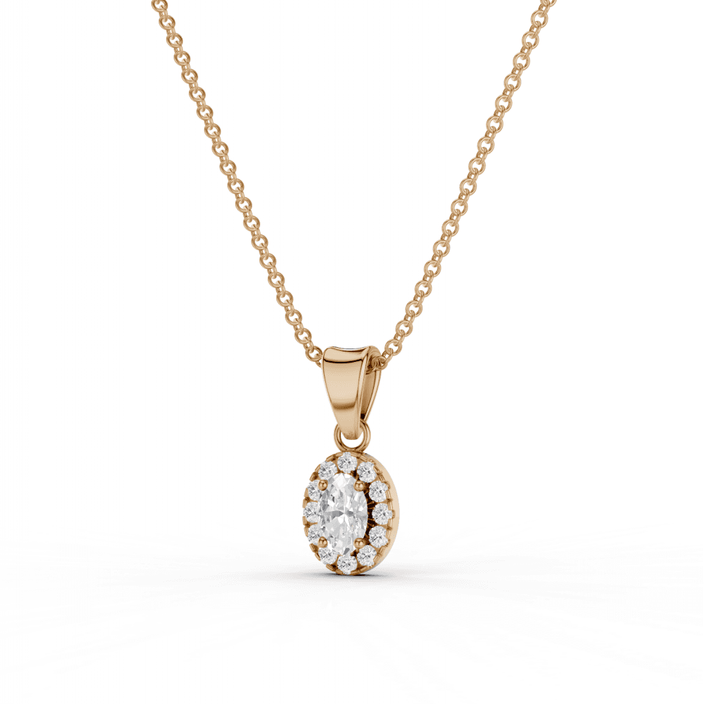Oval Cut Diamond Halo Pendant Necklace