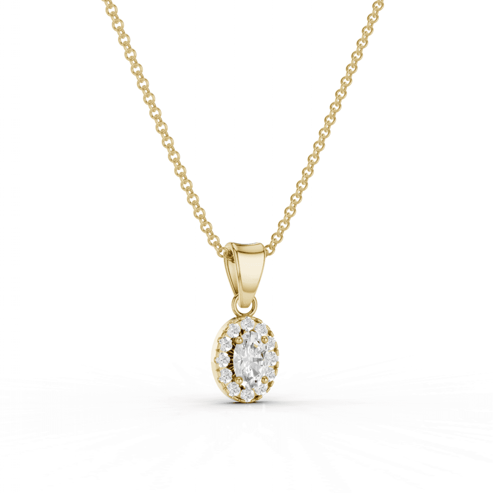 Oval Cut Diamond Halo Pendant Necklace