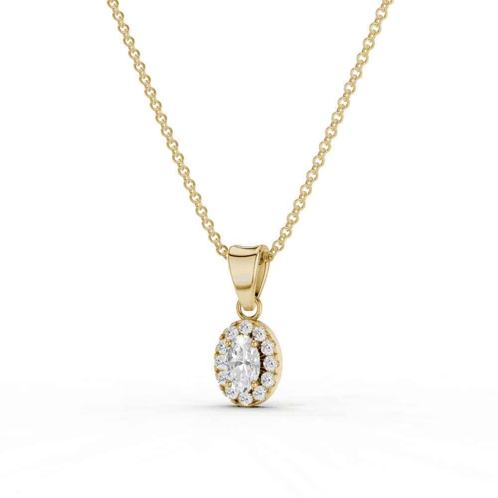 Oval Cut Diamond Halo Pendant Necklace