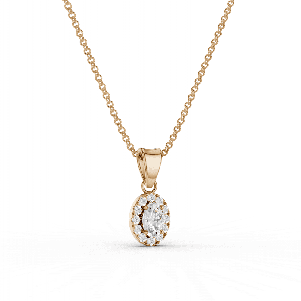Oval Cut Diamond Halo Pendant Necklace