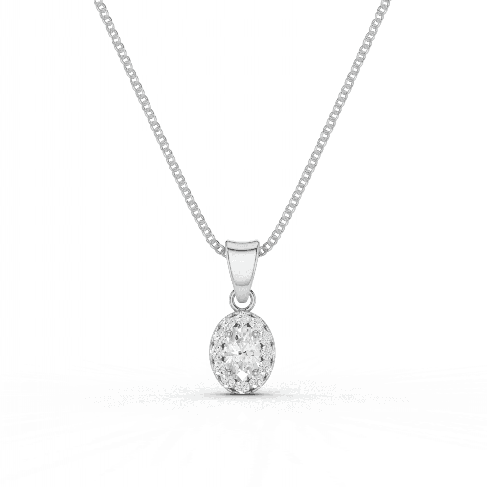 Oval Cut Diamond Halo Pendant Necklace