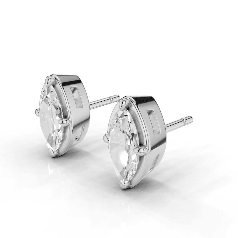 Marquise Cut Diamond 4 Claw Bezel Stud Earrings